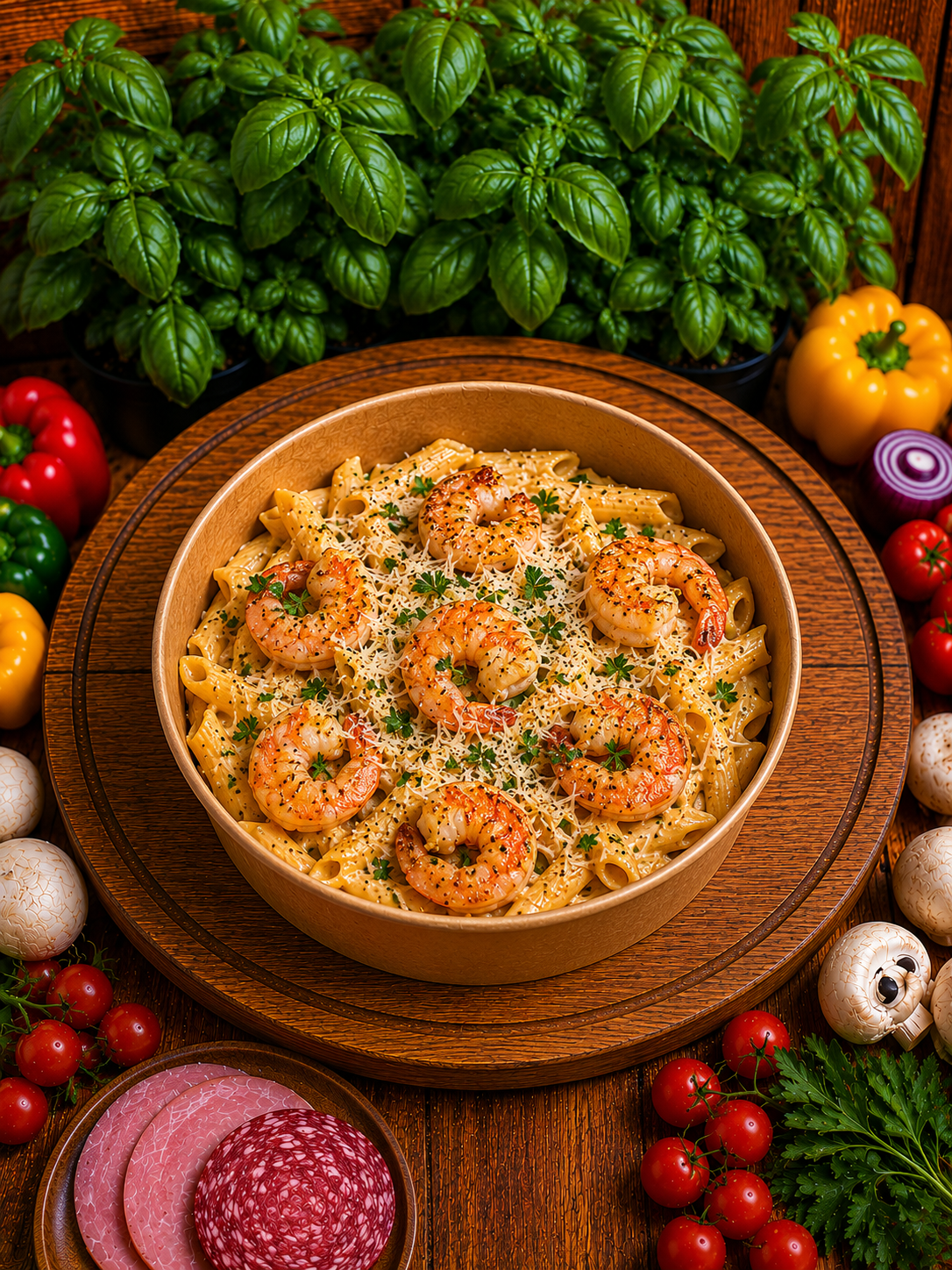 Penne z krewetkami